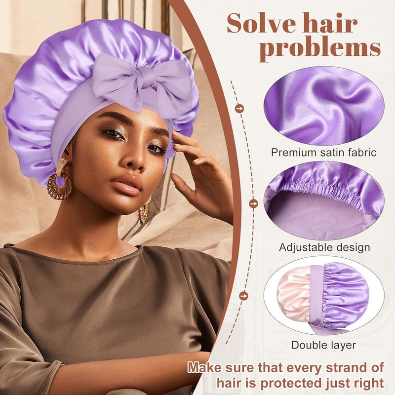 CHLINS Satin Bonnet Silk Bonnet for Sleeping Silk Sleep Cap Double Layer Hair Bonnet with Elastic Tie Band for Curly Hair Night Cap - Image 4